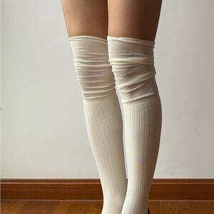 Cream Over-the-Knee Socks